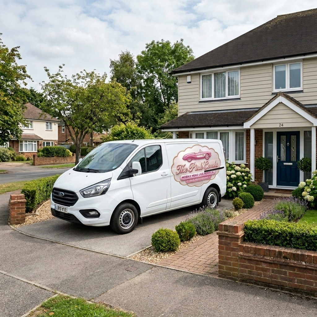 Discreet branded service vehicle outside a home