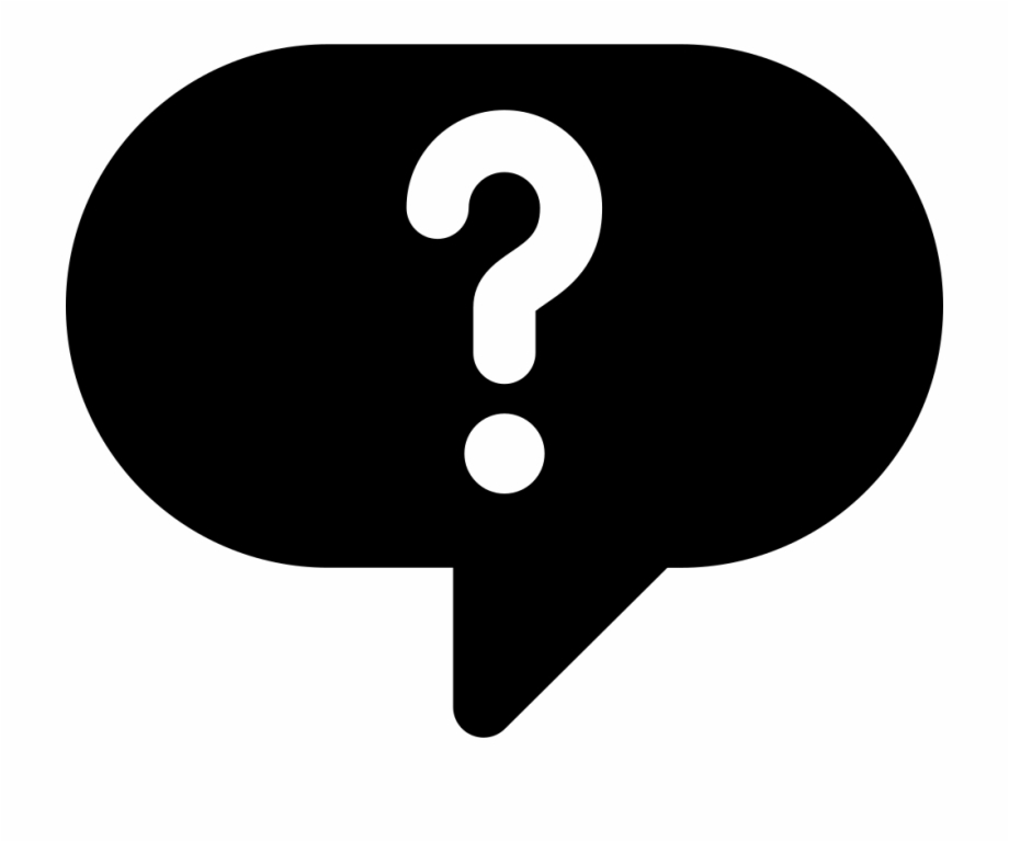 A black and white picture of a question mark in a speech bubble.